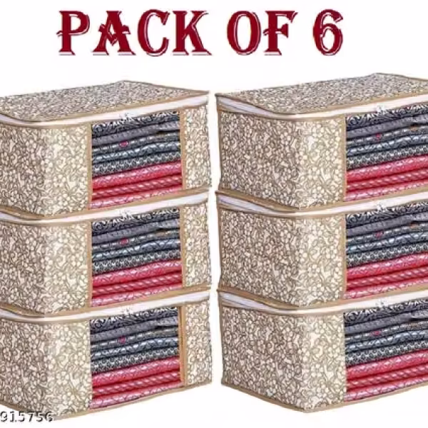 SwayZone Non Woven Saree Cover Storage Bags for Clothes with Premium Quality Combo Offer Saree Organizer for Wardrobe/Organizers for Clothes/Organizers for Wardrobe (Pack Of 6
