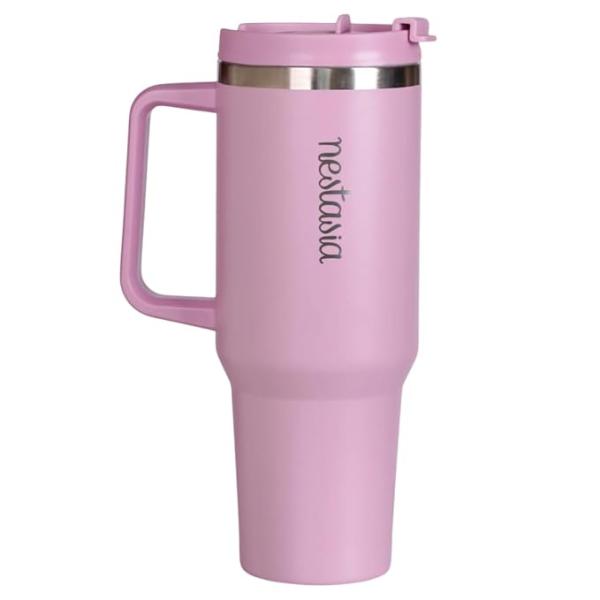 Nestasia GripSip40 Tumbler with Straw & Side Handle 1.2L | Insulated Stainless Steel Sipper Water Bottle for Adults with Dual Flip Opening Sip-Swig Leakproof Lid