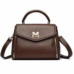 Diva Dale Brown Faux Leather Crossbody Handbag with Top Handle for Women Gold-Tone M Clasp, Detachable Shoulder Strap, Side Zip Pockets, Flap Closure, Textured Finish