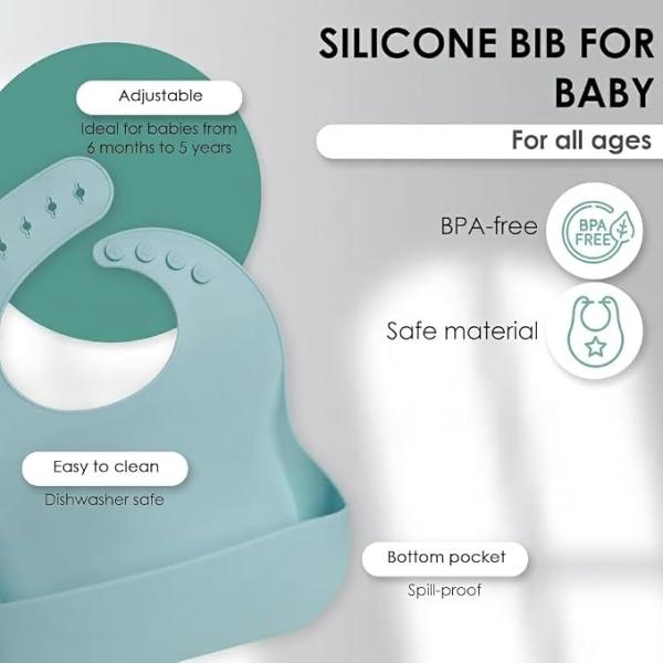Free Silicone Baby Feeding Set | Microwave Safe | Complete Set for Feeding & Baby Training | Anti-Slip Base | Babies & Toddlers with Suction Plate Bowl Cup Spoon Fork & Bib