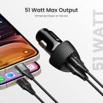 Portronics 51W Car Power 16 Fast Car Charger with Dual Output, 51 Watts Total (18W USB + 33W Type C PD), Fast Charging, Adapter for iPhone & Android Smartphones and Tablets