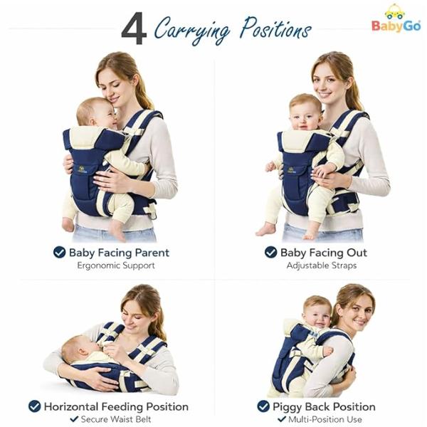 Kids 4-in-1 Adjustable Baby Carrier Cum Kangaroo Bag | Multiple Carry Positions: Front, Back, Hip - Comfortable & Adjustable with Safety Belt and Buckle Straps