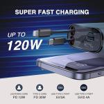 120W 4 in 1 Car Charger with 2 Retractable Cable (Type C & iPhone), 1 USB & 1 Type C Port- Universal Car Charger Compatible with All Android & iPhone Series