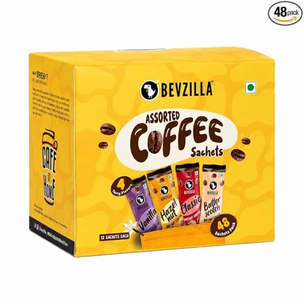 Instant Coffee Powder Sachets (4 Flavours)  Hazelnut, Classic, Vanilla & Butterscotch Flavor  Arabica Coffee | Perfect for Espresso, Latte,Cappuccino | Hot & Cold Coffee