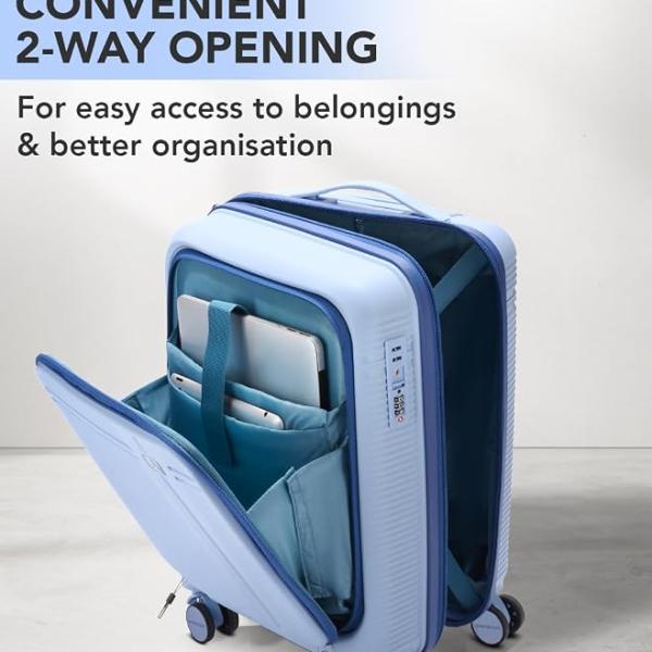 Cabin Hard Case Trolley Bag with Laptop Compartment, Blue TSA-approved Lock, 8-Wheels, Durable Polypropylene Case, Sturdy Zipper, Compact Travel Luggage, 3-Year Global Warranty
