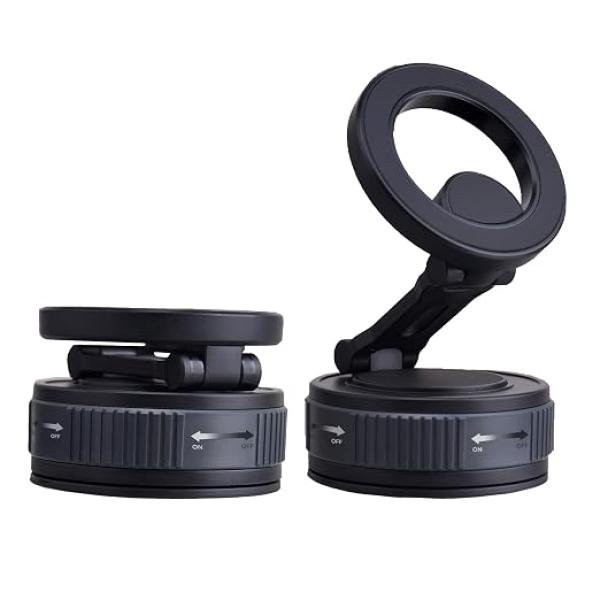 Car mobile holder for dashboard | Vaccuum Magnetic Phone Holder|360° Adjustable Foldable Hands-Free Mag-safe Suction Cup|Phone Holder for Car/Gym/Mirror/Shower,Compatible with All Mobiles