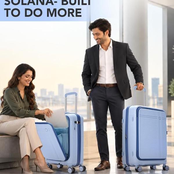 Cabin Hard Case Trolley Bag with Laptop Compartment, Blue TSA-approved Lock, 8-Wheels, Durable Polypropylene Case, Sturdy Zipper, Compact Travel Luggage, 3-Year Global Warranty