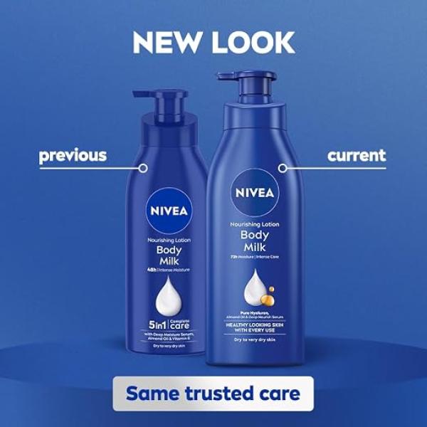 NIVEA Nourishing Body Milk 600ml Body Lotion | 72Hr Hydration | Deep Moisture Care for Very Dry Skin | Smooth, Radiant & Healthy Looking Skin Care