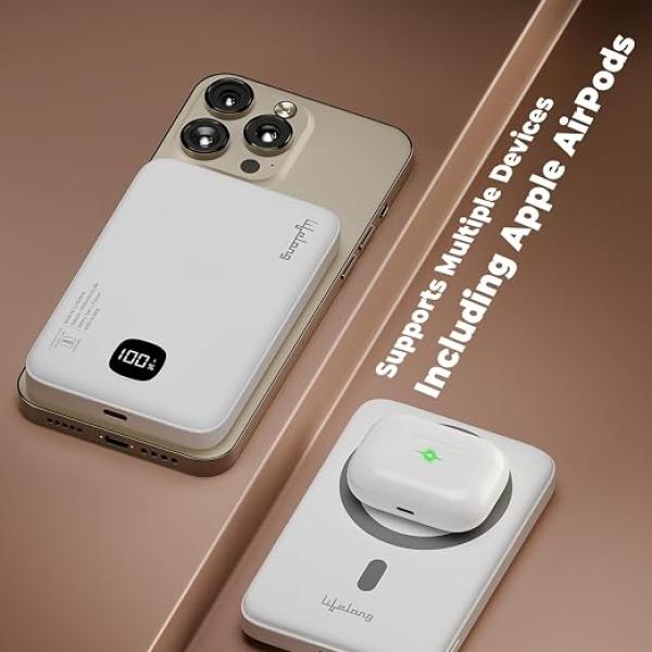 10000mAH Power Bank | Fast Charging Powerbank for iPhone, Android & All Qi Devices | Digital Display & Strong Magnet Hold | Magnetic Ring & Cable Included