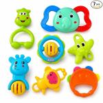 Storio Baby Products Toys 7 Pcs Rattle Set with Teathers for New Born Baby Gifts, Toy for Babies