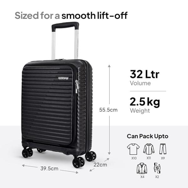 American Tourister |Small Size Cabin Trolley Bag |360° 8 Wheel Spinner Travel Luggage with Laptop Compartment|Hard Case Polypropylene Suitcase|Recessed TSA Lock with USB Port