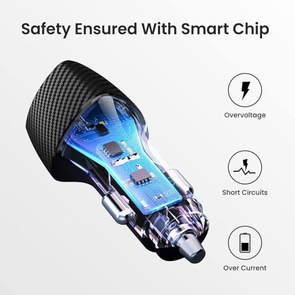 Portronics 51W Car Power 16 Fast Car Charger with Dual Output, 51 Watts Total (18W USB + 33W Type C PD), Fast Charging, Adapter for iPhone & Android Smartphones and Tablets