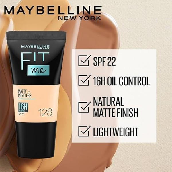 Maybelline New York Liquid Foundation, Matte & Poreless, Full Coverage Blendable Normal to Oily Skin, Fit Me, 220 Natural Beige, 18ml