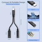 2 in 1 USB C to 3.5mm Headphone and Charger Adapter, AUX Mic Jack with PD Up to 60W Fast Charging for Stereo, Earphones, Compatible with Samsung Galaxy S25/S24/S23/S22+, Google Pixel 8/7