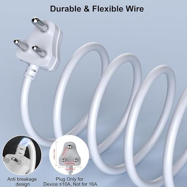 BEST QUALITY 10 Meter Cable, 2500W/10A Extension Cord, 2 Outlets Surge Protection Extension Cable, Heavy Duty Long Wire Extension, 3 Pins Power Cord, Expandable Power Strip for Home Office