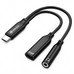 2 in 1 USB C to 3.5mm Headphone and Charger Adapter, AUX Mic Jack with PD Up to 60W Fast Charging for Stereo, Earphones, Compatible with Samsung Galaxy S25/S24/S23/S22+, Google Pixel 8/7