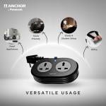 Anchor by Panasonic 2 Universal Socket Extension Board, 6A Spike Guard with 1.2-Meter Heavy Duty Cord for Home and Office Usage, 2 Way Power Strip with LED Indicator,
