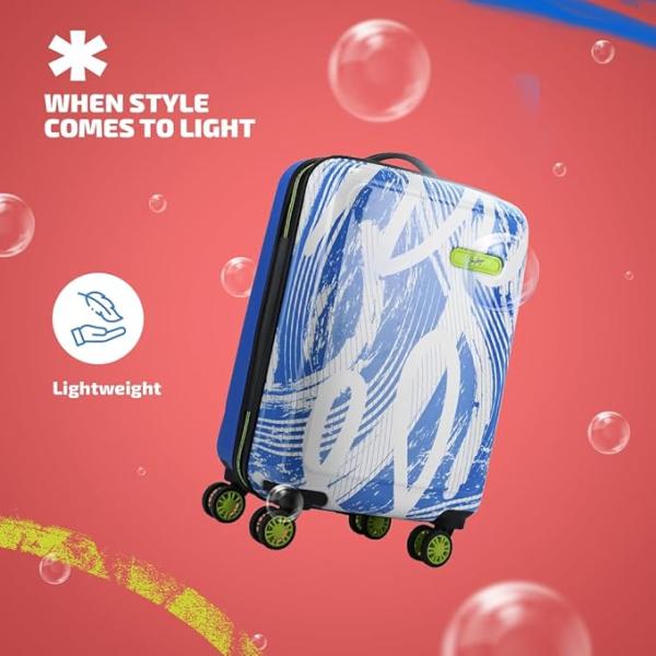 Skybags  Printed Cabin Size Hard Case Trolley Bag, Blue-White Lightweight, Stylish, 8-Wheels,  Case, Combination Lock, Compact Travel Luggage, 5-Year Global Warranty
