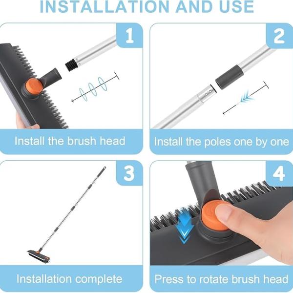 3 in 1 Bathroom Cleaning Brush with Wiper - Heavy Duty Long Handle 360° Rotate Floor Scrubber Brush, Tiles Cleaning, Floor Scrub for Kitchen and Bathroom ALLl