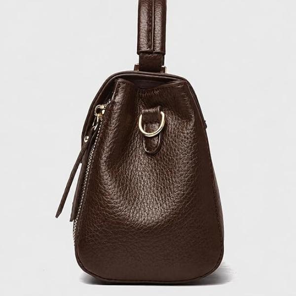 Diva Dale Brown Faux Leather Crossbody Handbag with Top Handle for Women Gold-Tone M Clasp, Detachable Shoulder Strap, Side Zip Pockets, Flap Closure, Textured Finish