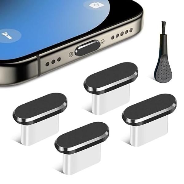 Usb C Dust Plug, 4 Pack Type C Anti Dust Plug Cover Charging Port Protector Cap With Cleaning Brush For iPhone 15 Series, Samsung Galaxy S22/S21/S20, Note 20/10, All Usb C Devices, Black