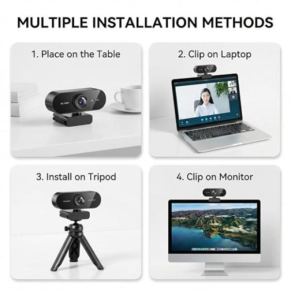 Webcam for PC with Microphone HD 1080P USB Webcams Noise Cancellation Wide Angle Lens Auto Light Correction USB for Zoom Skype Facetime Windows Linux macOS for Live Streaming