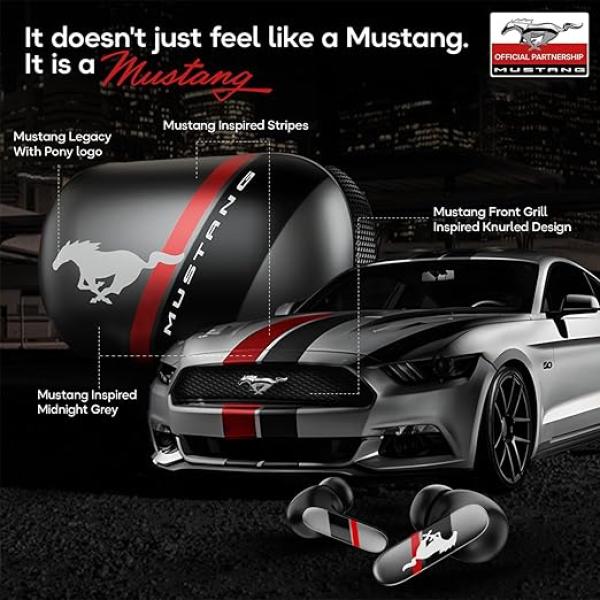 GOBOULT x Mustang Dyno Earbuds with 60H Playtime, App Support, Dual Pairing, 4 Mics ENC, 45ms Low Latency, 13mm Drivers, Touch Controls, Made in India, IPX5 Ear Buds Wireless