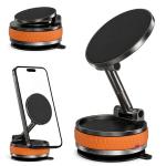 4 Magnetic Phone Stand Holder, 360° Rotating Desktop Mobile Stand, Adjustable Height & Viewing Angle, Strong Full-Circle Magnetic Mount, Portable for All Smartphones - Orange