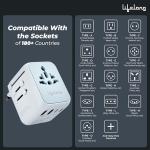 Lifelong Electronics 2500W Universal Travel Adapter All in One | 3 Type-C 45W PD & 2 USB-A 18W QC 3.0 | Dual Fuse Protection | 180+ Countries - Europe/US/Asia etc | International Socket