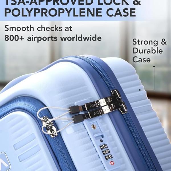 Cabin Hard Case Trolley Bag with Laptop Compartment, Blue TSA-approved Lock, 8-Wheels, Durable Polypropylene Case, Sturdy Zipper, Compact Travel Luggage, 3-Year Global Warranty