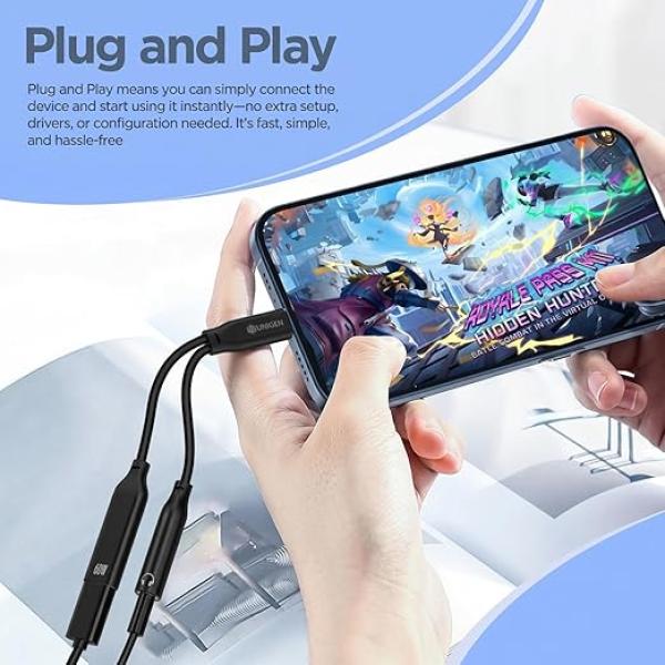2 in 1 USB C to 3.5mm Headphone and Charger Adapter, AUX Mic Jack with PD Up to 60W Fast Charging for Stereo, Earphones, Compatible with Samsung Galaxy S25/S24/S23/S22+, Google Pixel 8/7
