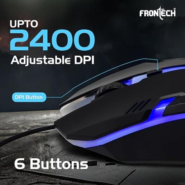 Frontech Wired Gaming Keyboard and Mouse Combo, Metal Base Keyboard with RGB Backlit Key, RGB Optical Mouse with 6 Buttons & 2400 DPI, USB Plug & Play, 1 Year Warranty