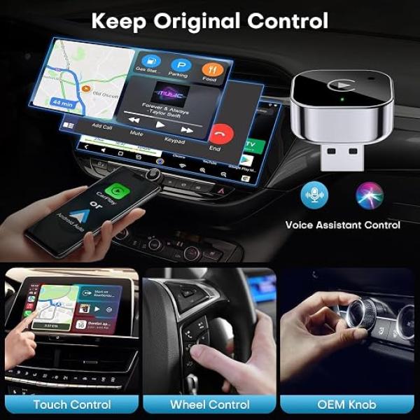 2-in-1 Wireless CarPlay and Android Auto Adapter, Plug and Play Dongle, Fast Auto-Connect, for iPhone and Android, USB/USB-C Port,