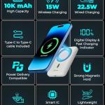 10000mAH Power Bank | Fast Charging Powerbank for iPhone, Android & All Qi Devices | Digital Display & Strong Magnet Hold | Magnetic Ring & Cable Included