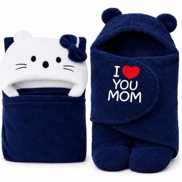 First Kick Baby Blanket Newborn Combo Gift Pack of Swaddle Wrapper | Baby Bath Towel, 0-9 Months, Length 68 cm x Width 68 cm, Pack of 2 Pcs.