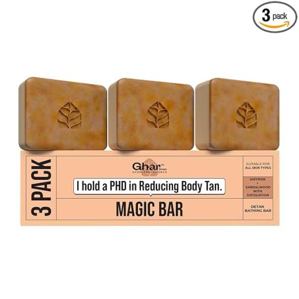 Ghar Soaps Sandalwood & Saffron Magic Bar For Bath | Paraben Free | Chandan & Kesar Bath Soap | Handmade Soaps For Glowing | Skin Brightening Soap For Men & Women
