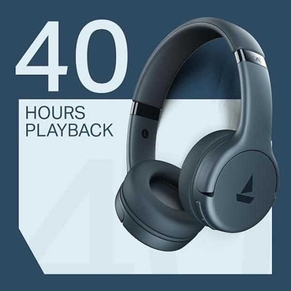boAt Rockerz 411, 40Ms Low Latency, 40Hrs Battery, 40Mm Drivers, ENx Tech, App Support, Bluetooth Headphones, Wireless Over Ear Headphone with Mic (Bold Blue)