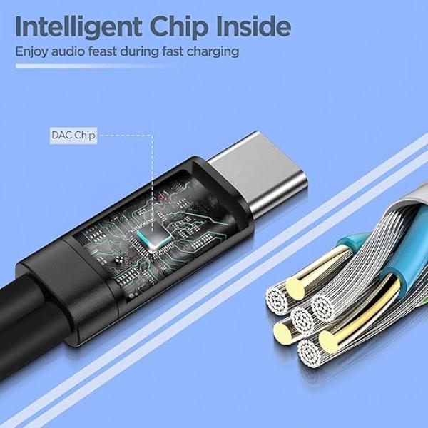 2 in 1 USB C to 3.5mm Headphone and Charger Adapter, AUX Mic Jack with PD Up to 60W Fast Charging for Stereo, Earphones, Compatible with Samsung Galaxy S25/S24/S23/S22+, Google Pixel 8/7