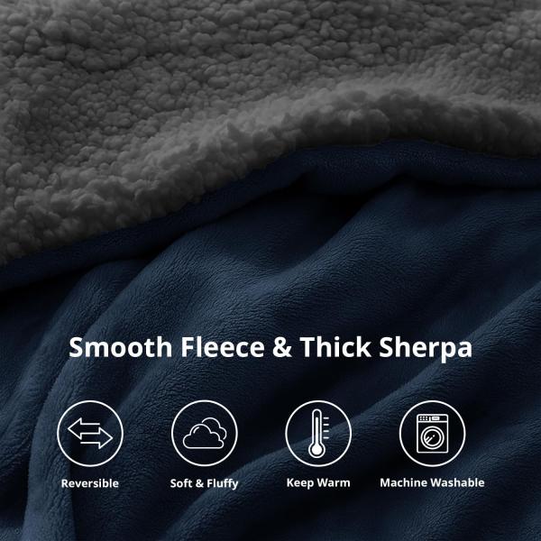 Cloth Fusion All Season Soft Baby Blanket for Kids, 0-5 Years, 45x60 inch Navy & Grey, Dual Layer Plush Fleece Sherpa & Flannel, Lightweight Warm Newborn Blanket for Crib, Stroller,