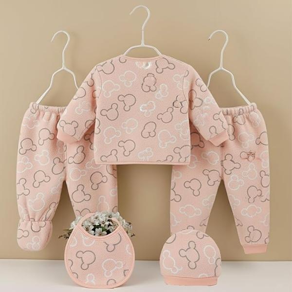 New Born Baby Winter Wear  Keep Warm Cartoon Printed Baby Clothes 5Pcs Sets Cotton Boys Girls Unisex Baby Fleece
