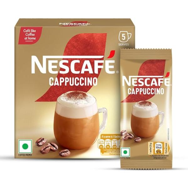 Nescafé Cappuccino Instant Coffee Premix, 125g, (5 Sachets x 25 g) Café-Like Coffee at Home, Just Add Hot Water For a Perfect Cup of Coffee