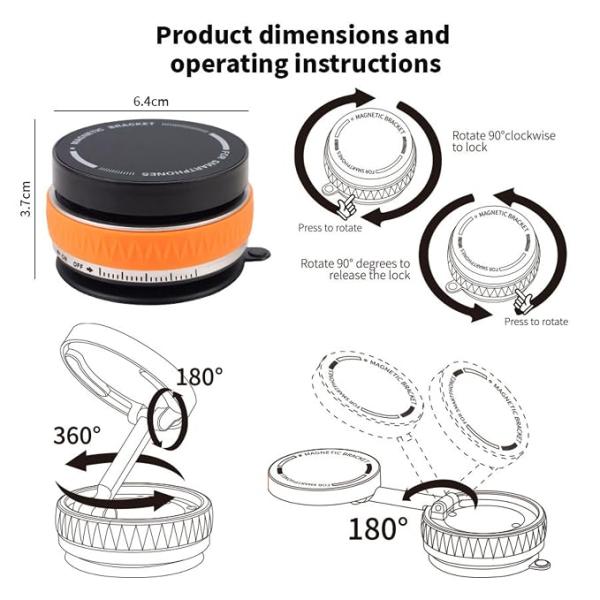 4 Magnetic Phone Stand Holder, 360° Rotating Desktop Mobile Stand, Adjustable Height & Viewing Angle, Strong Full-Circle Magnetic Mount, Portable for All Smartphones - Orange