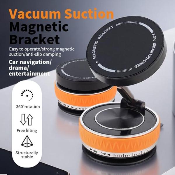 4 Magnetic Phone Stand Holder, 360° Rotating Desktop Mobile Stand, Adjustable Height & Viewing Angle, Strong Full-Circle Magnetic Mount, Portable for All Smartphones - Orange