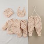 New Born Baby Winter Wear  Keep Warm Cartoon Printed Baby Clothes 5Pcs Sets Cotton Boys Girls Unisex Baby Fleece
