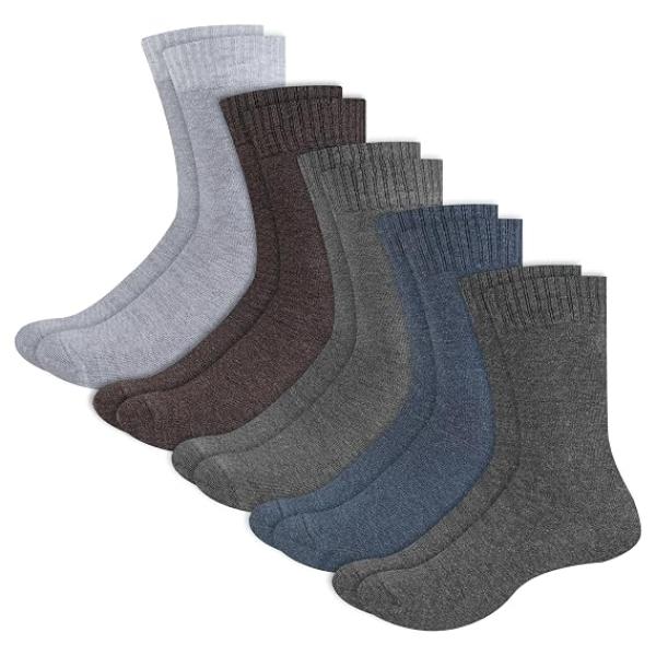 SWAGR Thermal Woolen Winter Calf Length Socks for Men Thick Terry Towel Cushion Socks, Free Size, Pack of 5, Multicolour
