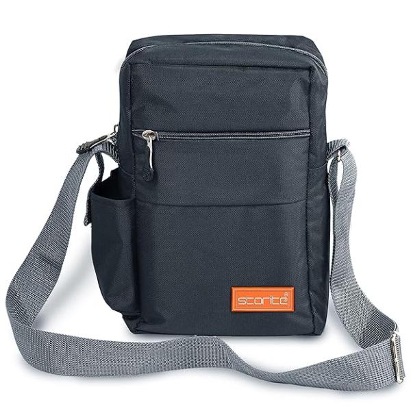 best selling Storite 10 Inch Stylish Padded Mini Sling Crossbody Bag for Men and Women, Small Passport Travel Sling Bag With Water Bottle Pocket