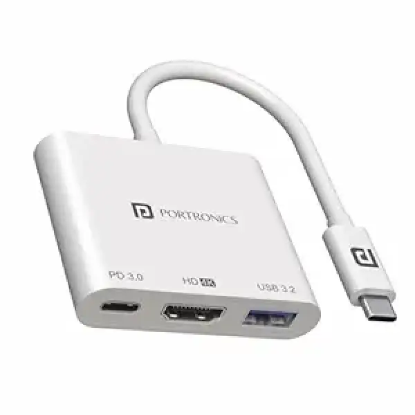 Portronics C-Konnect Type C to HDMI Adapter (3-in-1), Multiport USB C Hub with