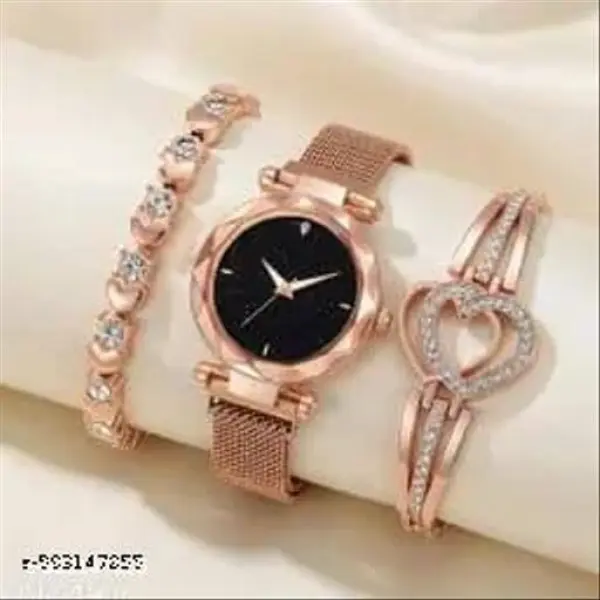 Women's Starry Dial Watch and Rhinestone Heart Bracelet Combo Set